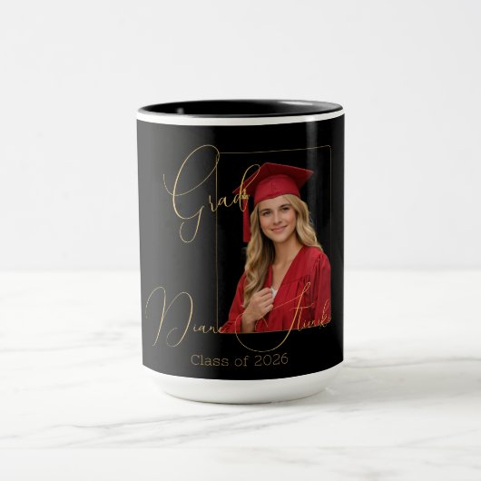 Elegant Black & Gold Graduation  Mok (Midden)