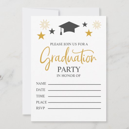 Élégant Black Gold Graduation Party Invitation (Devant)