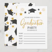 Élégant Black Gold Graduation Party Invitation (Devant / Derrière)