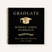 Élégant Black Gold Graduation Party Livre d'invité (Devant)