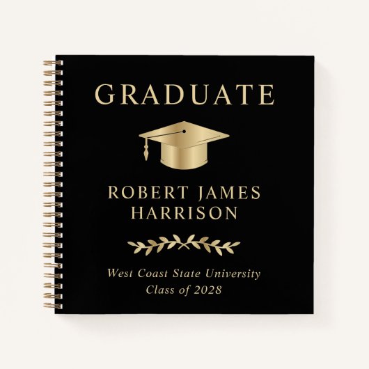 Élégant Black Gold Graduation Party Livre d'invité (Devant)