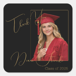 Elegant Black & Gold Graduation Thank You  Vierkante Sticker