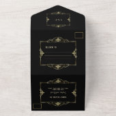 Elegant Black Gold Great Gatsby Art Deco Wedding All In One Uitnodiging (Buitenkant)