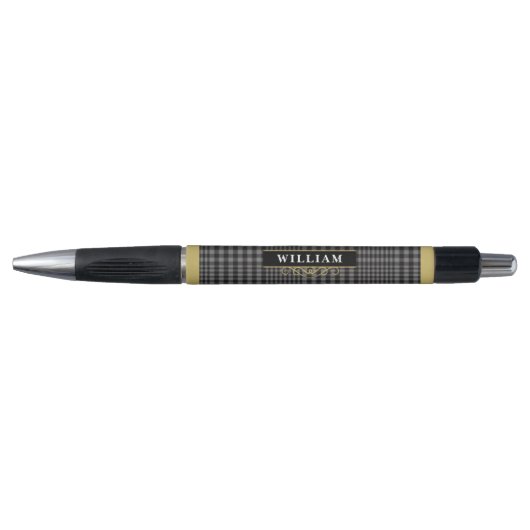 Elegant Black Gold Grey Glen Pset Monogram Pen (Voorkant)