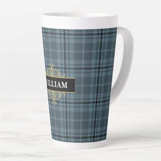 Elegant Black Gold Grey Windows Check Monogram Latte Mok (Rechterhoek)