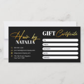 Elegant Black Gold Hair Salon Cadeaubon (Voorkant)