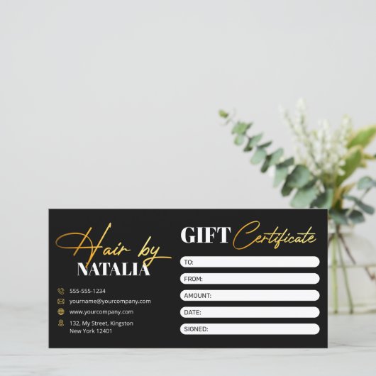 Elegant Black Gold Hair Salon Cadeaubon (Staand voorkant)