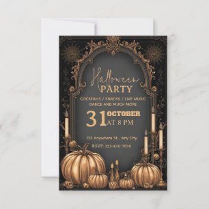 Elégant Black & Gold Halloween Party Invitation