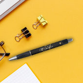Elegant Black Gold Heart Script Name Monogram Blac Pen