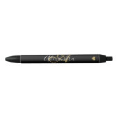 Elegant Black Gold Heart Script Name Monogram Blac Zwarte Inkt Pen (Voorkant)