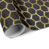 Elegant Black Gold Hexagon Beehive Patroon Cadeaupapier (Rol Hoek)