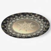 Elegant Black & Gold Ice Crystal Snowflake Papieren Bordje (Gekanteld)