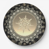 Elegant Black & Gold Ice Crystal Snowflake Papieren Bordje (Voorkant)