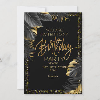 Elégant Black & Gold Invitation d'anniversaire