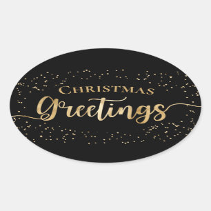 Elegant Black Gold-kerstgroet Ovale Sticker