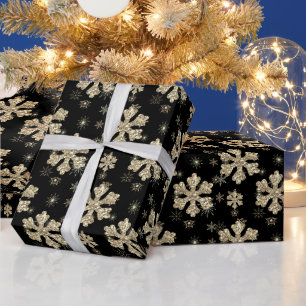 Elegant Black Gold Kerstmis Snowflake Cadeaupapier