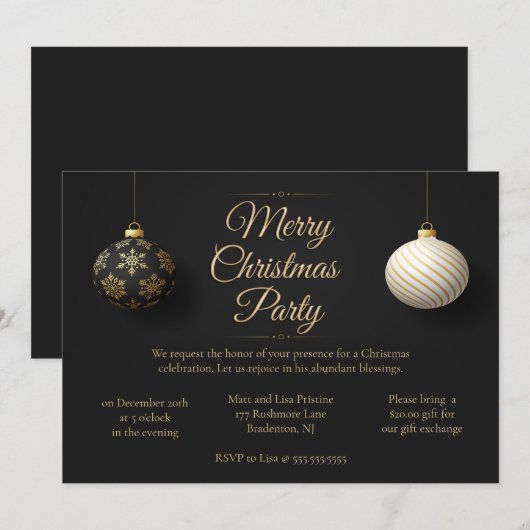 Elegant Black & Gold Kerstparty Kaart (Voorkant / Achterkant)