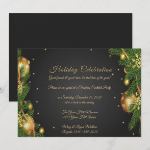 Elegant Black & Gold Kerstparty Kaart