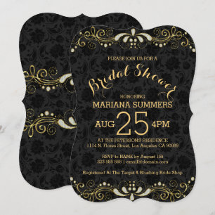 Elegant Black & Gold Lace Bridal Shower Kaart