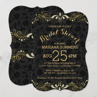 Elegant Black & Gold Lace Bridal Shower Kaart