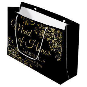 Elegant Black & Gold Lace Maid of Honor Wedding Groot Cadeauzakje