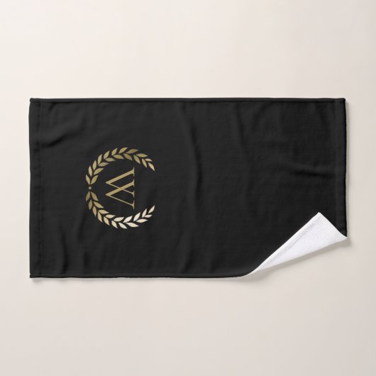 Elegant Black Gold Laurel Wreater Monogram Bad Handdoek (Handdoek)