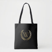 Elegant Black Gold Laurel Wreater Monogram Draagtas (Voorkant)
