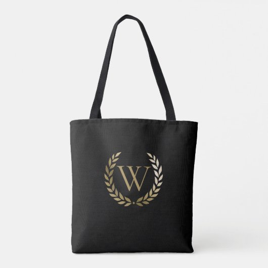 Elegant Black Gold Laurel Wreater Monogram Draagtas (Achterkant)