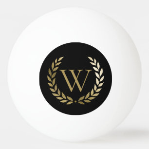 Elegant Black Gold Laurel Wreater Monogram Pingpongballen