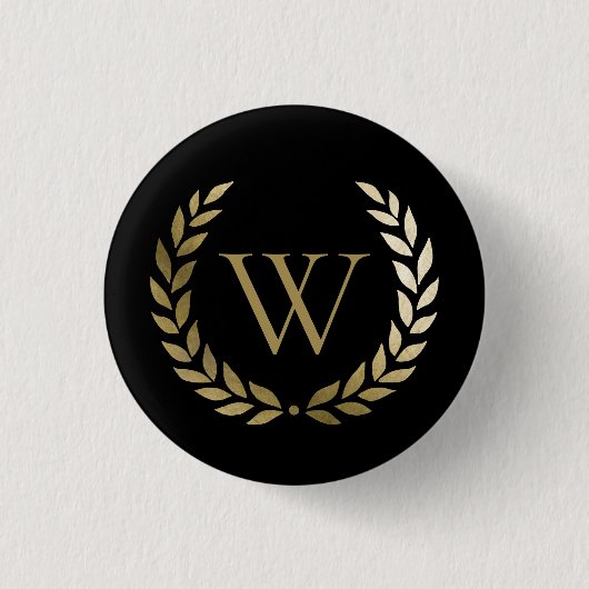 Elegant Black Gold Laurel Wreater Monogram Ronde Button 3,2 Cm (Voorkant)