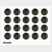 Elegant Black Gold Laurel Wreater Monogram Ronde Sticker (Vel)