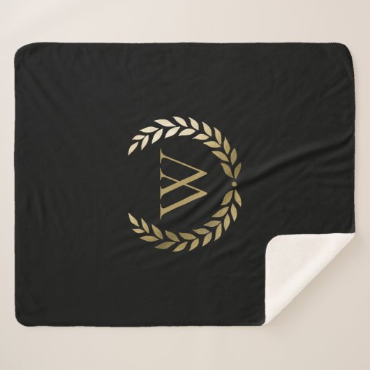 Elegant Black Gold Laurel Wreater Monogram Sherpa Deken (Voorkant (horizontaal))