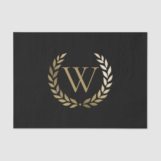 Elegant Black Gold Laurel Wreater Monogram Tissuepapier (Voorkant)