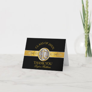 Elegant Black Gold Law School Afstuderen Hartelijk Bedankkaart