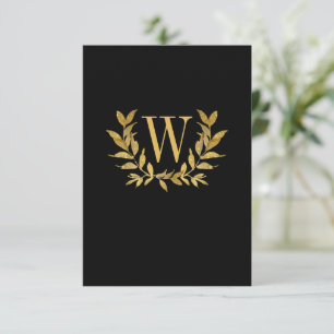 Elegant Black Gold Leaf Modern Chic Wedding Bedankkaart