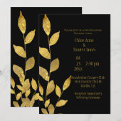 Elegant Black Gold Leaf Modern Chic Wedding Kaart (Voorkant / Achterkant)