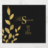 Elegant Black Gold Leaf Modern Monogram Weddenscha Sparkling Wijnetiket (Enkel label)