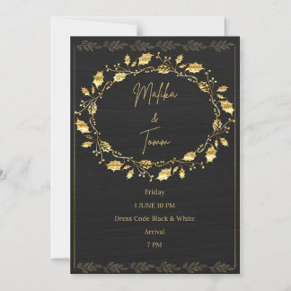 Elegant Black & Gold Leaf Wedding Invitation Magnetische Uitnodiging