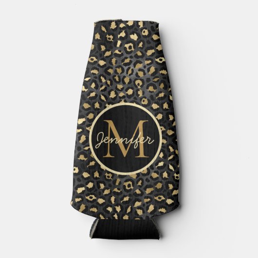 Elegant Black Gold Leopard Cheetah dierlijke afdru Flesjeskoeler (Voorkant)