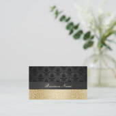 Elegant Black & Gold Leopard Print Damask Visitekaartje (Staand voorkant)
