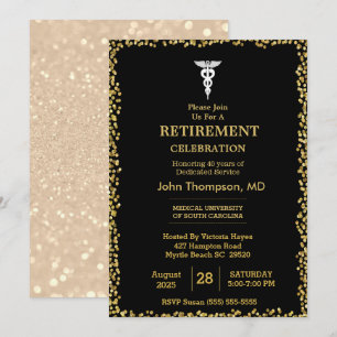 Elegant Black & Gold Lights Doctor Retirement Kaart