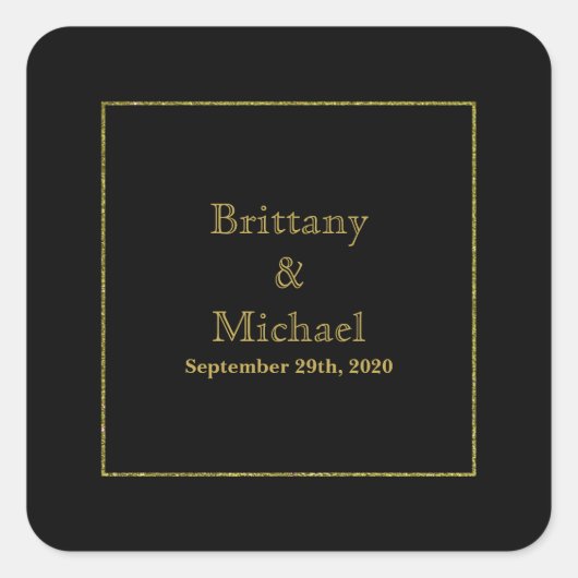 Elegant Black Gold Lijst Wedding Envelope Sticker (Voorkant)