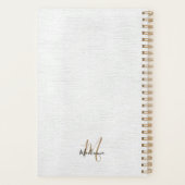 Elegant Black Gold Linen Modern Monogram Naam Planner (Achterkant)