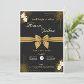 Elegant Black & Gold Luxury Wedding Invitation Kaart (Staand voorkant)