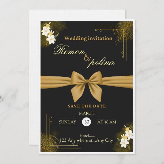 Elegant Black & Gold Luxury Wedding Invitation Kaart (Voorkant / Achterkant)