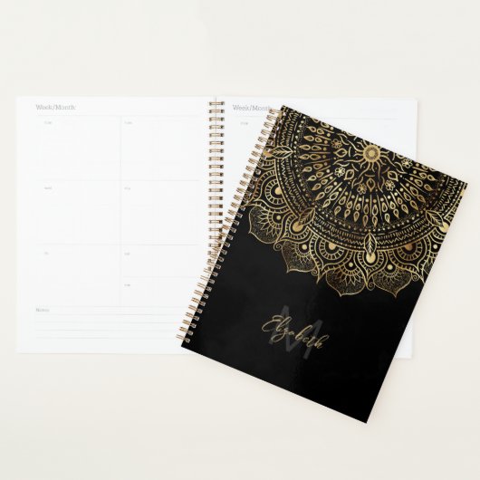 Elégant Black Gold Mandala Floral Design (Devant avec enveloppe)
