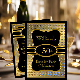 Elegant Black Gold Mannen Birthday Party Invitatio Kaart