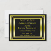 Elégant Black & Gold Man's 70th Save The Date (Dos)