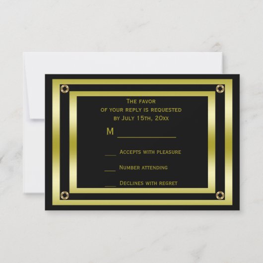Élégant Black & Gold Man's RSVP (Dos)