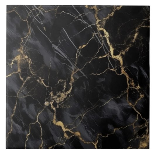 Elegant Black Gold Marble Ceramic Tegel Tegeltje (Voorkant)